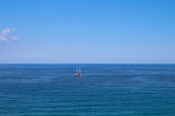 Fototapeta premium View from the Cyrenian fortress on the ship in the sea. Kyrenia. Cyprus.