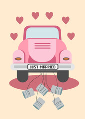 married car vector. wedding illustration