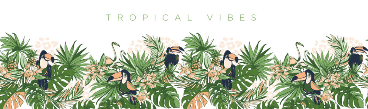 Vector illustration Tropical floral summer party poster invitation