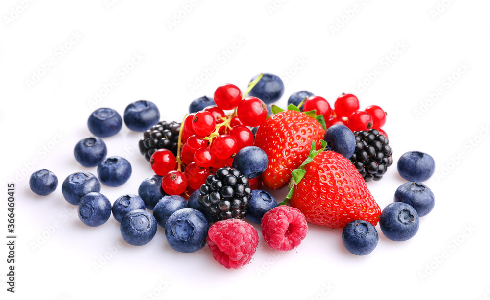 Wall mural pile of assorted wild fresh berries isolated on white background. - Wall murals