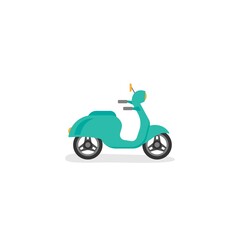 Blue retro scooter or motorbike. Flat vector illustration isolated on white.