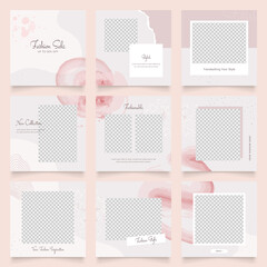 social media template banner fashion sale promotion. fully editable instagram and facebook square post frame puzzle organic sale poster. pink vector background