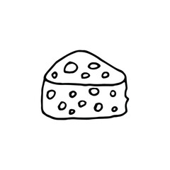Logo cheese illustration.Cheese icon.Vector illustration of cheese with holes.Hand drawn piece of cheese.Cheese badge.Vintage logo for market or grocery store.icon for label,emblem,poster or menu,card