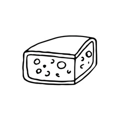 Logo cheese illustration.Cheese icon.Vector illustration of cheese with holes.Hand drawn piece of cheese.Cheese badge.Vintage logo for market or grocery store.icon for label,emblem,poster or menu,card