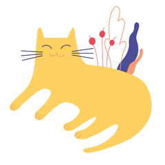 Cute flat cat. Cartoon vector illustration isolated on white background. Good for t-shirt, mugs, stickers and other design