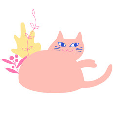 Cute flat cat. Cartoon vector illustration isolated on white background. Good for t-shirt, mugs, stickers and other design