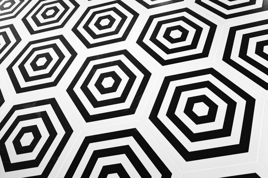 Decorative pattern, black white hexagonal tiling