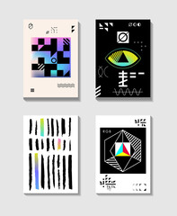 Minimalistic abstract cover set. Compositions with geometric objects. Modern design of covers, magazines, invitations