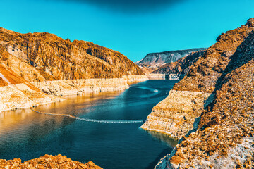 Famous and amazing Hoover Dam at Lake Mead, Nevada and Arizona Border.