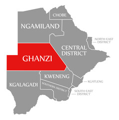 Ghanzi red highlighted in map of Botswana