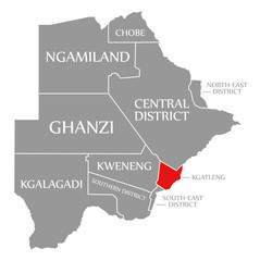 Kgatleng red highlighted in map of Botswana
