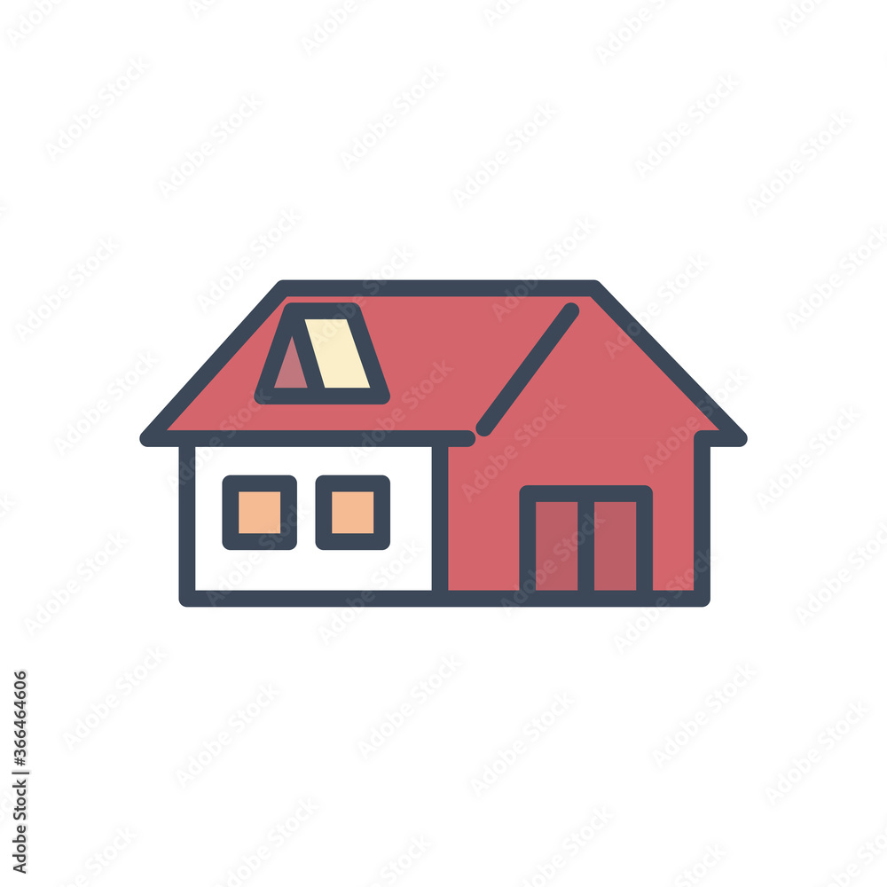 Poster house with windows and door line and fill style icon vector design