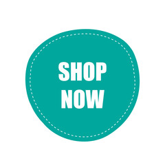 Shop now web site button isolated on white background. Trendy shop now button for web site, ui, label, banner, sticker, design template, icon and logo. Shop now button vector illustration