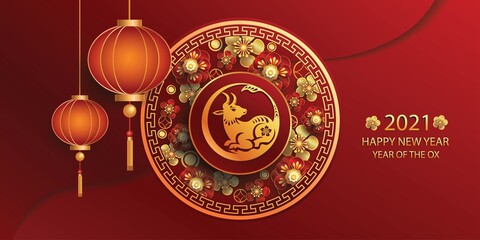 Happy new year 2021 / Chinese new year / Year of the ox / Zodiac sign for greetings card, invitation, posters, brochure, calendar, flyers, banners.