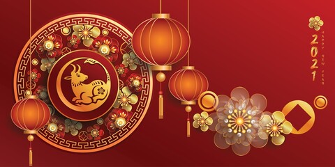 Happy new year 2021 / Chinese new year / Year of the ox / Zodiac sign for greetings card, invitation, posters, brochure, calendar, flyers, banners.
