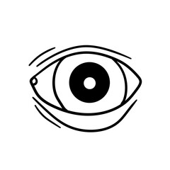 Eye. Human organ of vision. View and look. Eyelid and eyeball. Black and white Sketch cartoon illustration isolated on white. See and watch