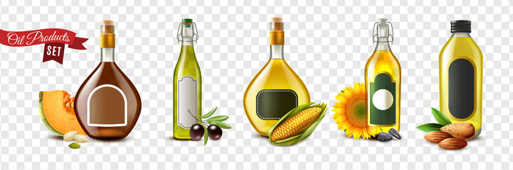 Realistic Oil Product Transparent Icon Set 