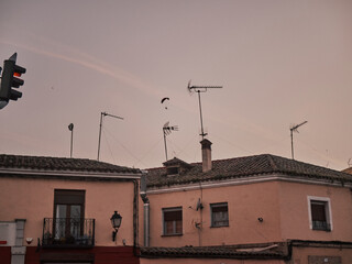 Facade of an old building in Toledo. Nice design. Spring day
