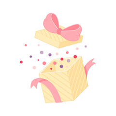 Gift box with a bow. Holiday present wrapped paper. Vector illustration isolated on white background