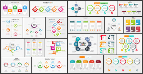 Big set of colorful infographic. Can be used for workflow layout, diagram, number options, web design. Infographic business concept with options, parts, steps or processes. Vector Eps 10 