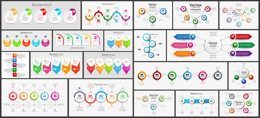 Big set of colorful infographic. Can be used for workflow layout, diagram, number options, web design. Infographic business concept with options, parts, steps or processes. Vector Eps 10 