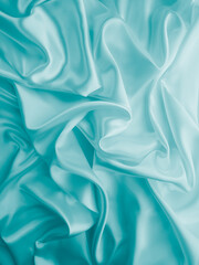 Beautiful elegant wavy turquoise silk or satin luxury cloth fabric texture, abstract background design.