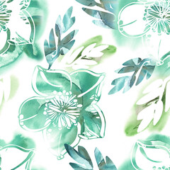 Floral Seamless Pattern. Hand Painted Background.