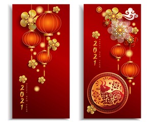 Happy new year 2021 / Chinese new year / Year of the ox / Zodiac sign for greetings card, invitation, posters, brochure, calendar, flyers, banners.