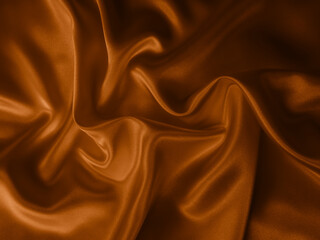 Beautiful elegant wavy brown satin silk luxury cloth fabric texture, abstract background design. Copy space.