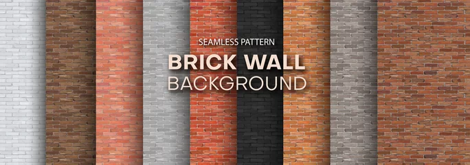  Set of brick walls of different colors. Seamless pattern. Realistic different brick textures collection. Vector illustration © Olesia