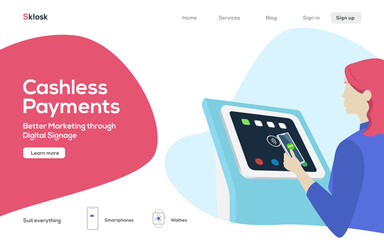 Contactless payment illustration. Landing page of the NFC technological service. 