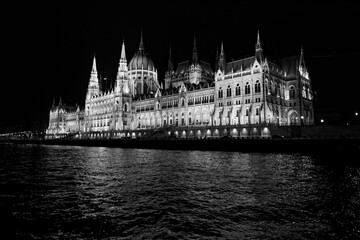 Budapest, Hungary - 17 April 2018: Parliament building in the night illumination.