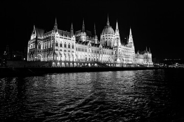 Budapest, Hungary - 17 April 2018: Parliament building in the night illumination.