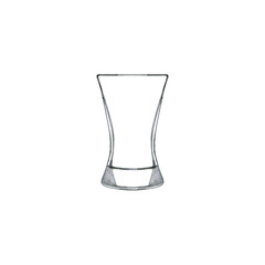 Glass  for shot cocktail isolated on white. Hand drawn illustration. Pencil sketch of empty glassware for alcohol drink. Design element for bar and restaurant menu, recipes, flyers.