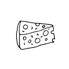 Logo cheese illustration.Cheese icon.Vector illustration of cheese with holes.Hand drawn piece of cheese.Cheese badge.Vintage logo for market or grocery store.icon for label,emblem,poster or menu,card