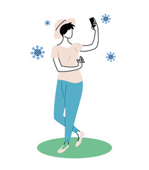 woman with cell phone in hand in pandemic