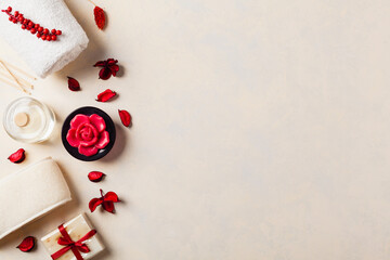 Spa and massage accessories. Composition. View from above. Background with a place for description....