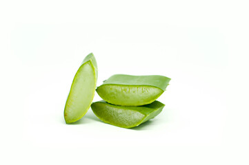 Aloe Vera Two Stacks with One on The Side Perspective View Fresh in Isolated White Background Lidah Buaya