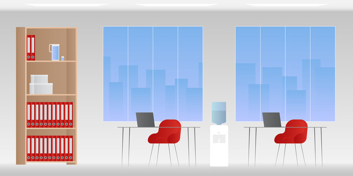 Office With Water Cooler. Vector Illustration.