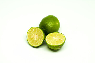 Fresh Lime Sliced in Half Top View Isolated in White Background