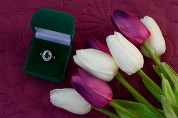 bouquet of tulips and ring