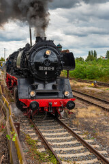 Steam Locomotive, german Steam Locomotive, Steam Locomotive and big Clouds in Background