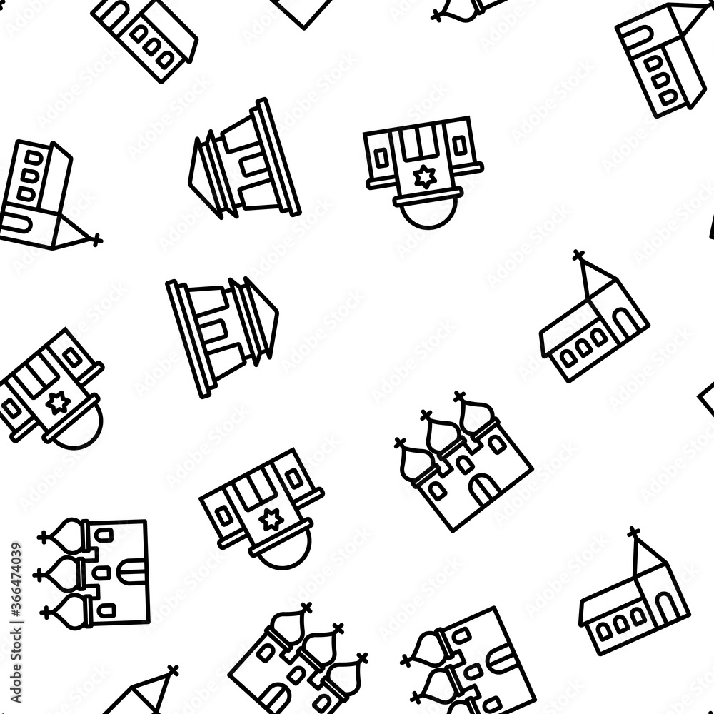 Aufkleber temple architecture building seamless pattern thin line illustration