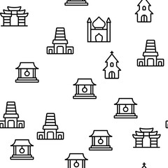 Temple Architecture Building Seamless Pattern Thin Line Illustration