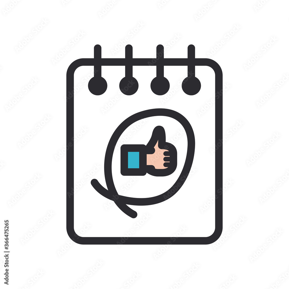 Poster like gesture with hand on notebook line and fill style icon vector design