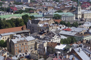 Obraz premium aerial view of the old town of lviv
