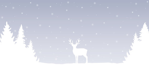 reindeer in snowy winter forest landscape bright banner vector illustration EPS10