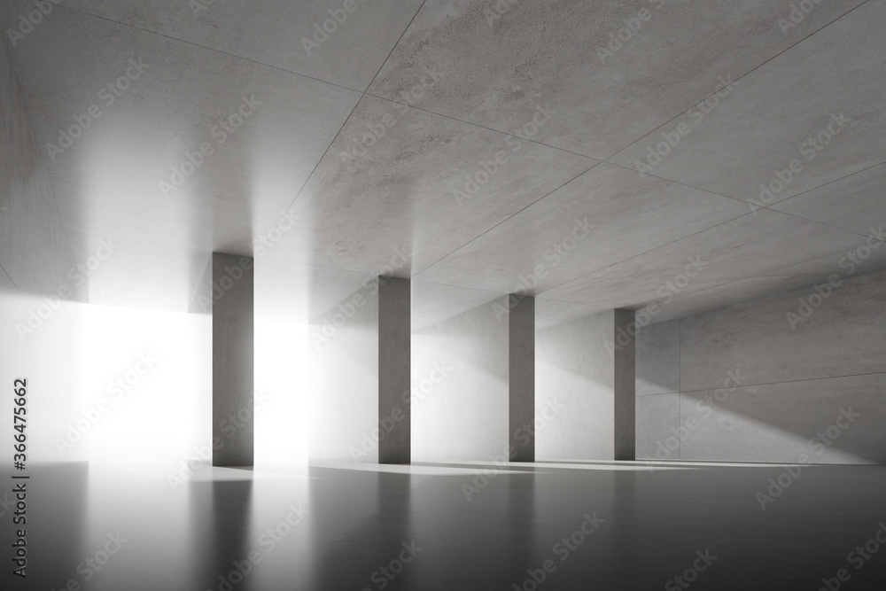 Poster abstract architecture space, interior with concrete wall. 3d render.