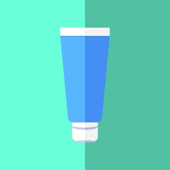 Toothpaste of blue tube flat icon. Dental care hygiene. Vector stock illustration in cartoon style.