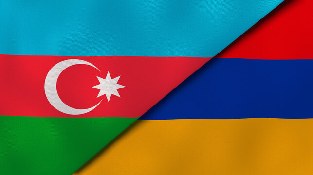 The flags of Azerbaijan and Armenia. News, reportage, business background. 3d illustration